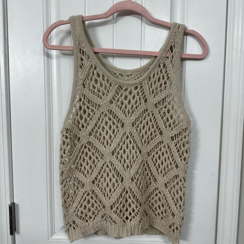 Boho crochet knit tank open weave beachy top festival crochet. Large